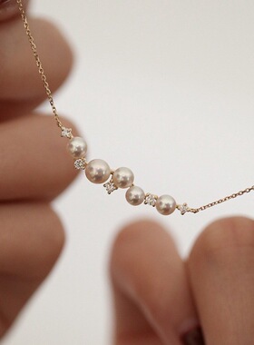 925银镀18K金色贝珠珍珠锆石锁骨项链高级设计感气质时尚百搭