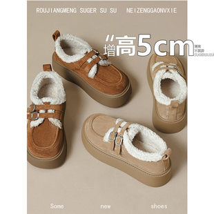 不累脚~5cm增高加绒勃肯鞋女冬季保暖厚底毛毛鞋一脚蹬棉鞋雪地靴