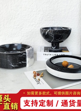 简约现天然大理石黑色托盘果盘摆件软家居装饰品样板房民宿收纳盘