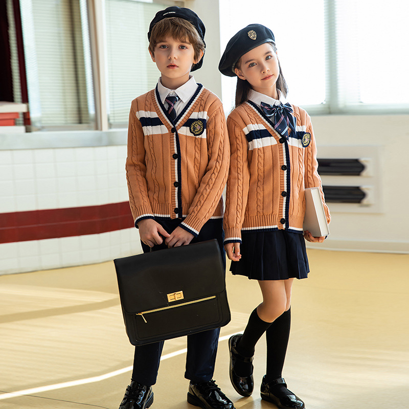 幼儿园园服秋冬季校服儿童校服班服英伦风针织衫三件套小学生套装