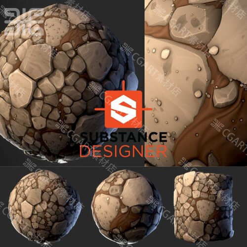 substance designer SD岩石砖地面材质碎石块泥土贴图及教程sbs