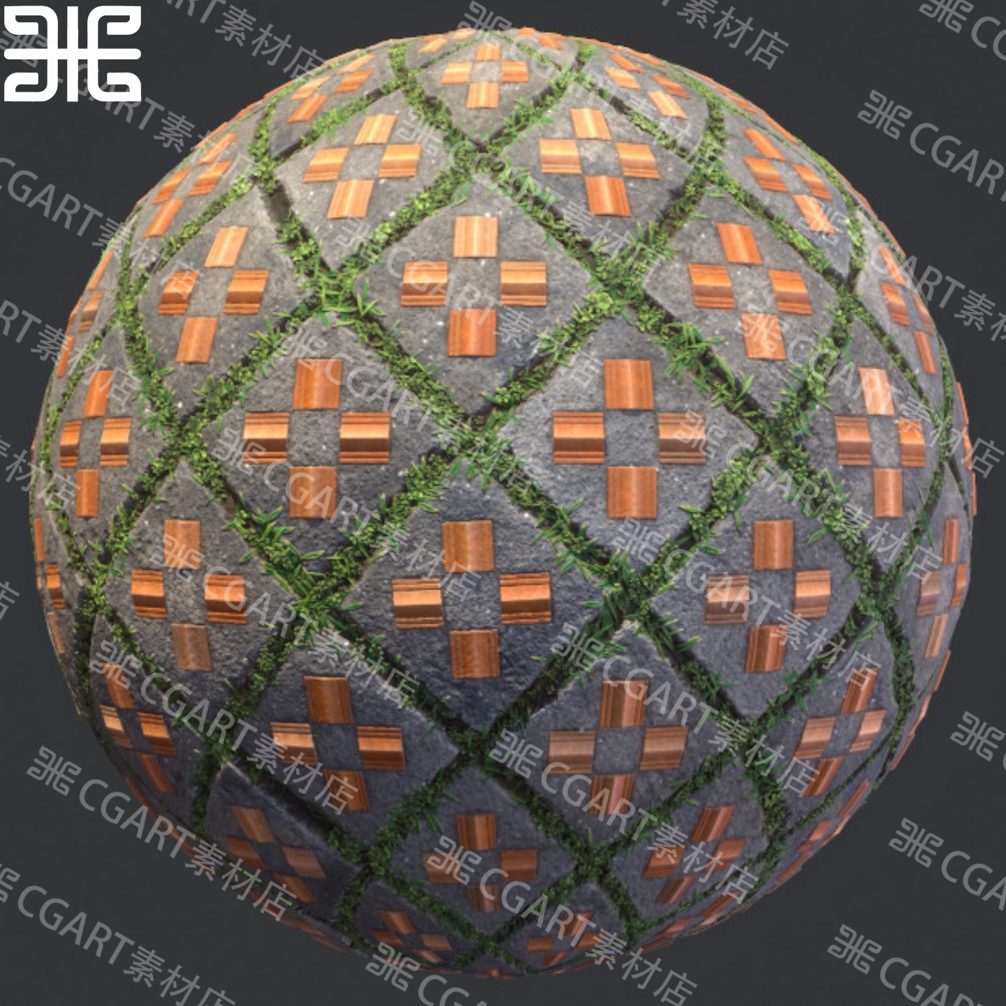 substance designer SD地面街道瓷砖砖石地砖小草纹理材质球sbs