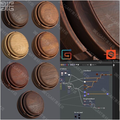 Substance Designer写实木头木材木板材质球家具木纹理SP智能材质