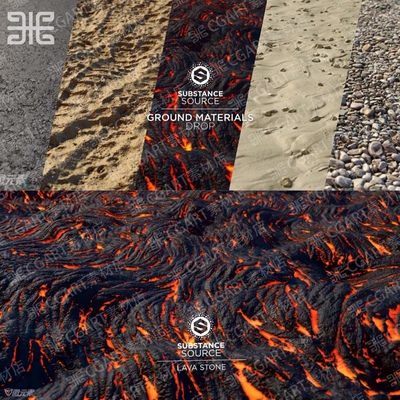 Substance Painter地形火山岩浆泥土沙滩岩石碎石纹理sp材质球pt