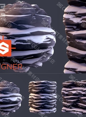 Substance Designer风格化雪地悬崖岩石地形山体SD山崖材质球sbs