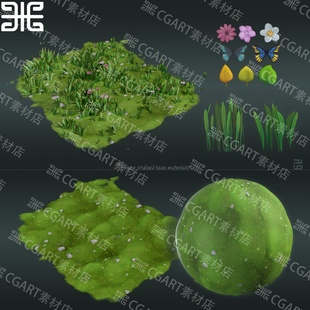 Substance Designer风格化草地水草黄树叶纹理sd材质球