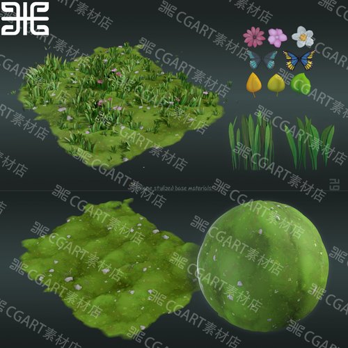 Substance Designer风格化草地水草黄树叶纹理sd材质球