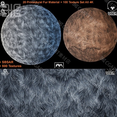 Substance designer动物毛发毛皮纹理材质球猫毛狗毛熊毛sdsp材质