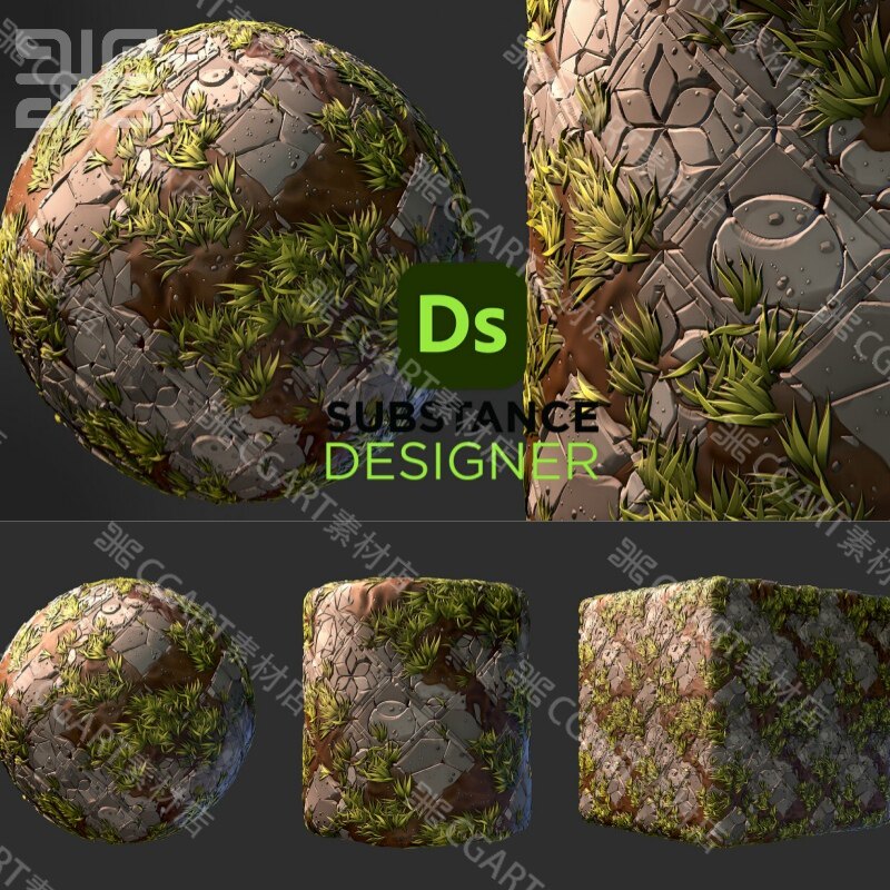 Substance Designer风格化草丛地面瓷砖材质球SD教程路面地砖材质