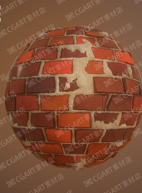 Substance Designer风格化破裂旧红砖墙陶土砖墙sp材质球SD材质球