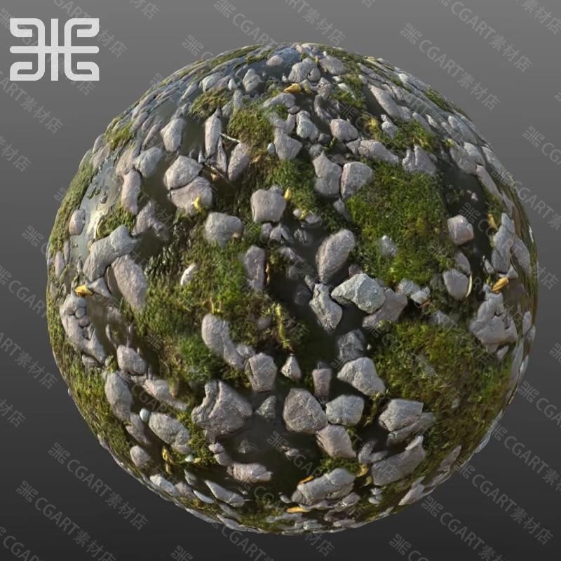 Substance Painter写实苔藓岩石河水石块纹理材质球sp材质sbsar
