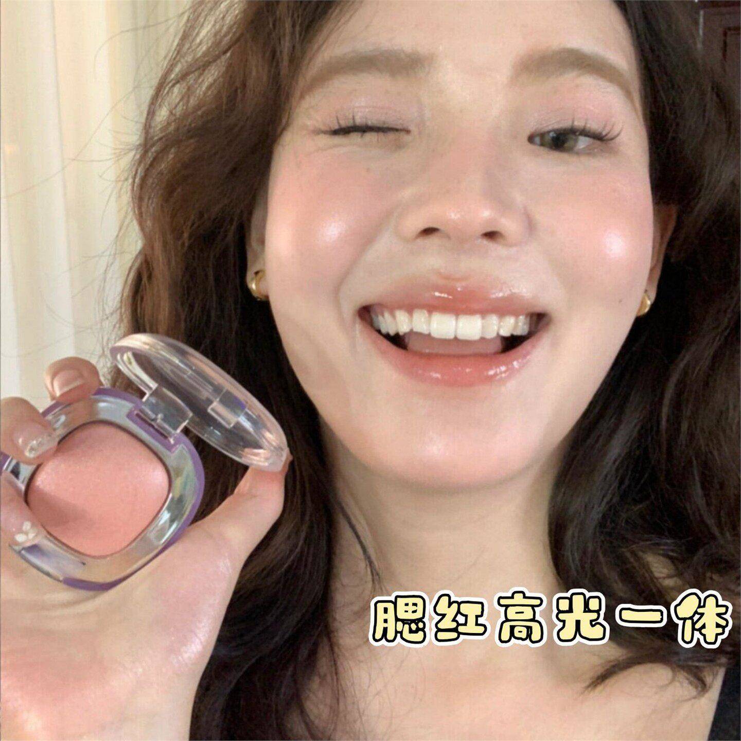 细闪高光腮红一体盘清透闪耀打造嘭嘭苹果肌粉质软糯新手友好正品