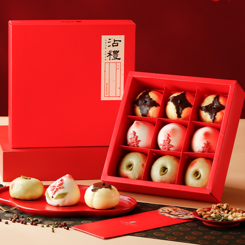 御茶膳房馒头礼盒装苹果柿子老人生日蛋糕祝寿糕点心小寿桃包