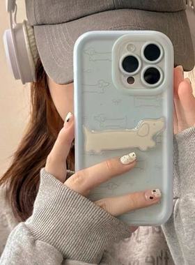 蓝腊肠狗支架适用于vivo x300pro手机壳x100全包x80Pro防摔x70t/x60/50小众x90prox60pro新款x27/x23创意气囊