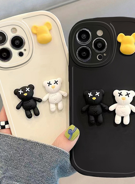 白熊黑熊公仔适用于华为nova15pro手机壳14/13/12/11Ultra女nova10/9se/8pro保护套nova5pro/6se创意4/3胖妹