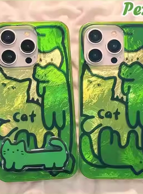 火翔绿色猫咪适用于OPPO Reno15/14/13手机壳FindX9/X7Ultra/X8保护套真我realme12X/K11/K10X女A6proA5x冰川