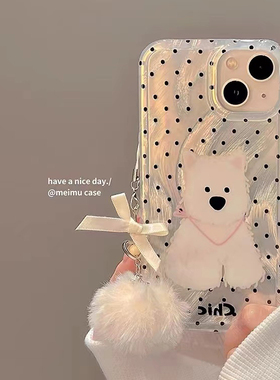 波点小狗挂饰适用于vivo iqoo13手机壳12pro/10保护套iqooneo11/10pro+/9/8/7se竞速z9xz8x女全包u5e/u3羽纱