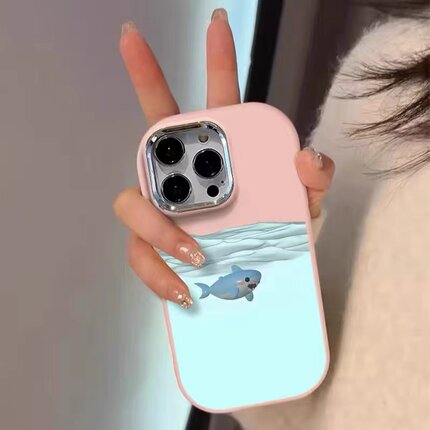 蓝色可爱鲨鱼适用于oppofindx9手机壳reno15pro/14/1312/11/9/8/7/5r17女r15/Findx8s+/x6x7pro4se镜框保护套
