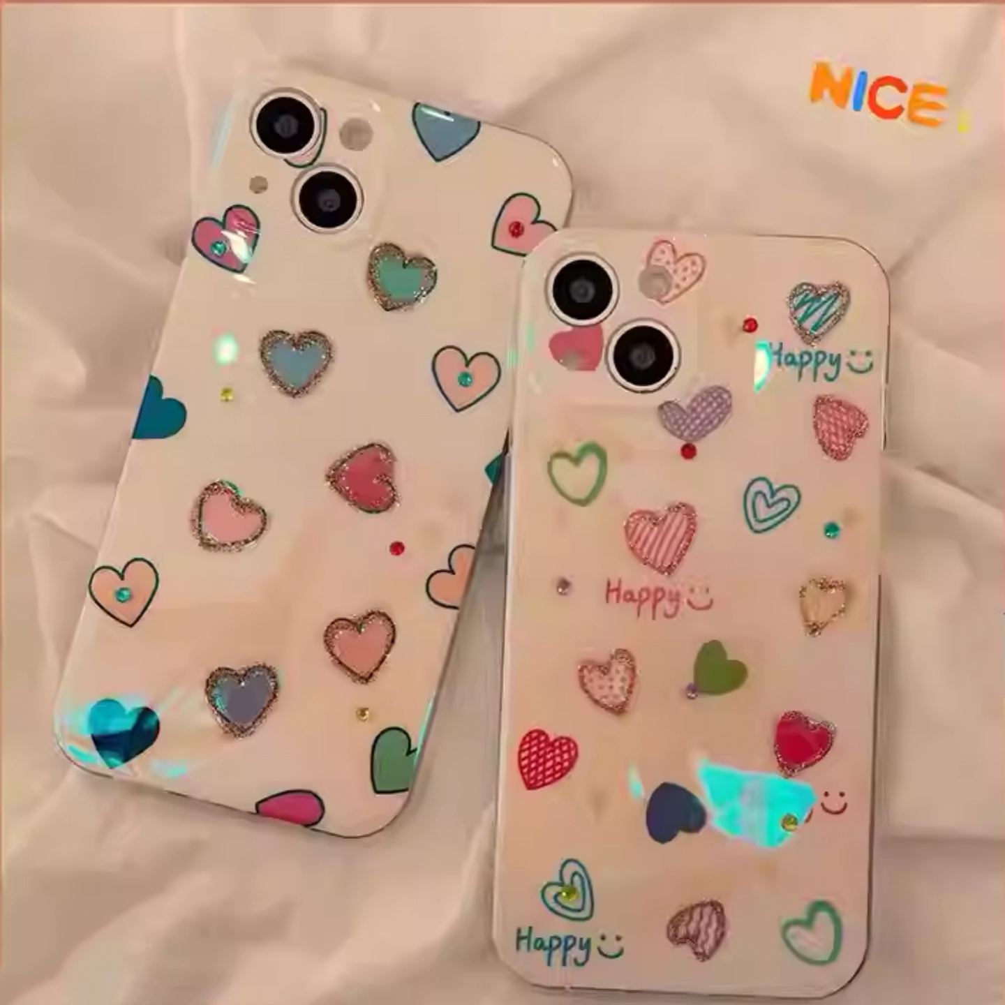 彩色爱心镭射适用于三星s25手机壳s24Ultra/s23Plus/s22/s21保护套note20/10+全包a54女防摔可爱A53/a52魔方