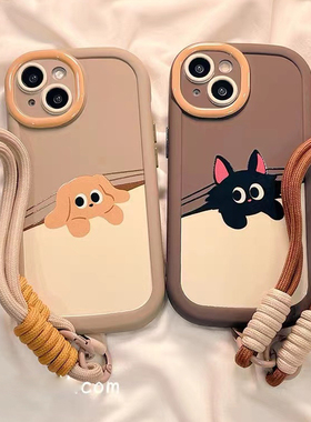 小猫小狗挂绳适用于vivoiqoo z9turbo手机壳 iqooneo11/10/9se/8pro新款全包iqoo15/13pro12z9x7女泡芙保护套