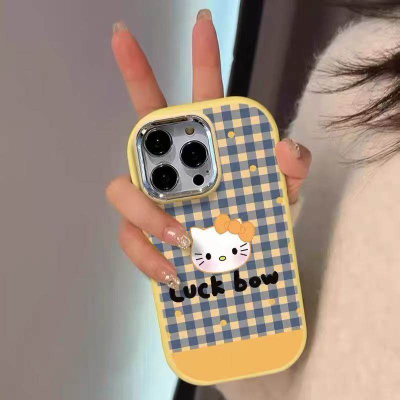 格纹波点KT猫适用于vivoiqooneo11手机壳neo10pro全包iqoo13pro/12创意iqoo15新款z7i/z9x女u3xu5镜框保护套