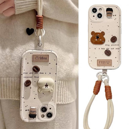 立体咖啡小熊适用于opporeno15pro手机壳reno14/13/12pro新款reno10/9/8/7pro+保护套reno6/5k4全包renoz胖妹