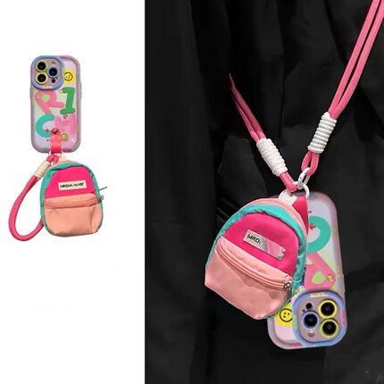 斜跨背带笑脸适用于oppo find x7pro/x6/5x3手机壳Reno12pro/11/10/9pro+/8全包女k10pro创意k9xk10女k11k12x