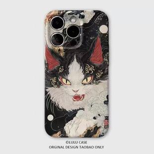 高级彩绘猫咪适用于oppo reno15pro手机壳reno14/reno13Reno12/109/6/7se女r15标准保护套reno5/4/3女r17菲林