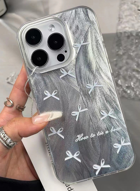 白色蝴蝶结适用于三星s25plus手机壳s24+s23/s22/s21FE新款保护套note20ultra/s10/9/8女防摔A54/53羽纱