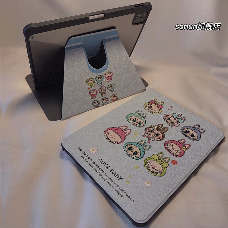 倚琪 九个布布2025新款小米平板8保护壳适用11英寸红米pad7带笔槽旋转电脑pro6透明卡通12.4寸7Spro硅胶套