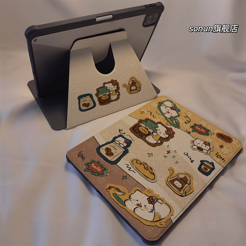 倚琪 咖啡豆KT2025新款小米平板8保护壳适用11英寸红米pad7带笔槽旋转电脑pro6透明卡通12.4寸7Spro硅胶套