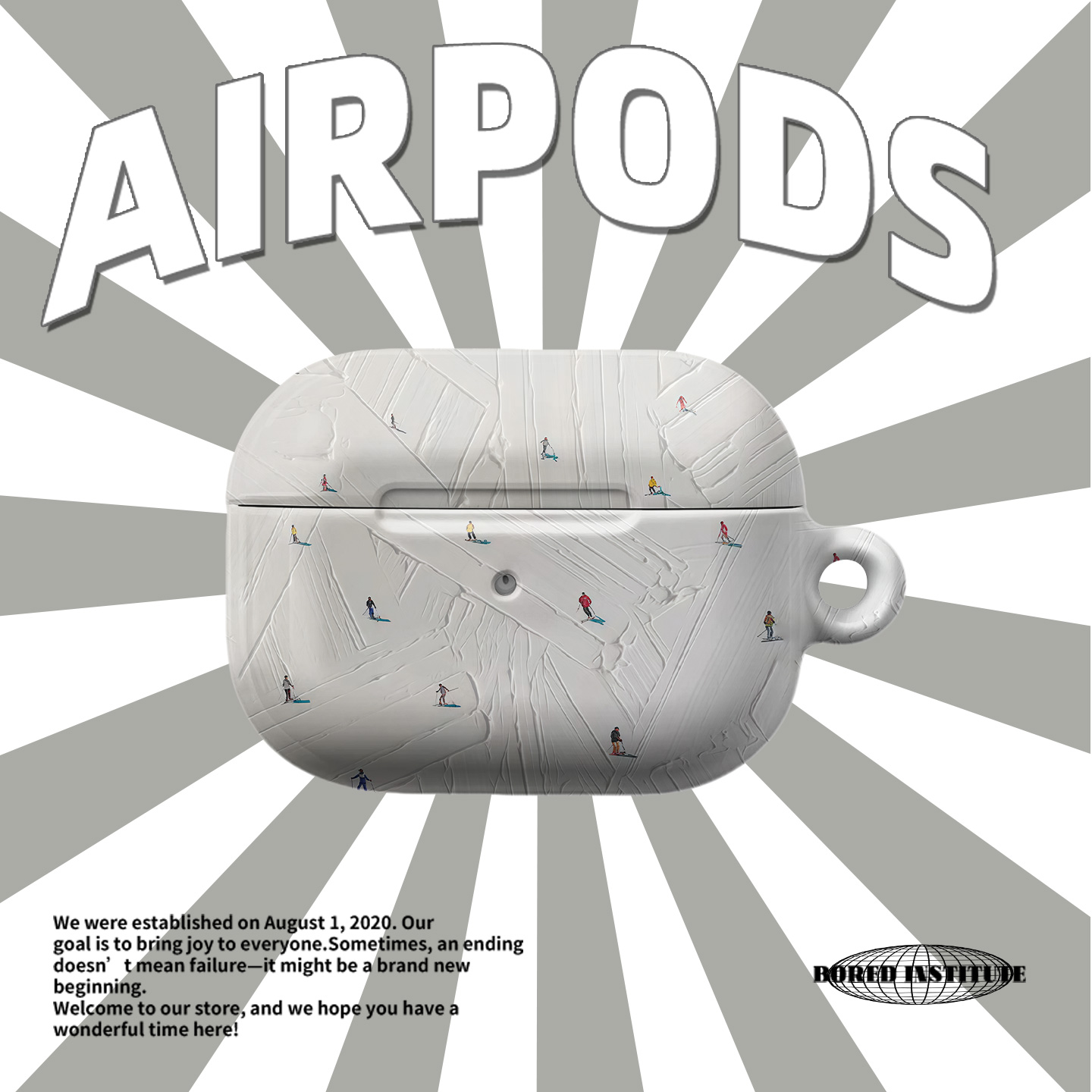 小众简约油画滑雪插画适用于airpods4/3苹果无线蓝牙耳机AirPodsPro3/二代pro韩国菲林保护套2/1保护壳个性