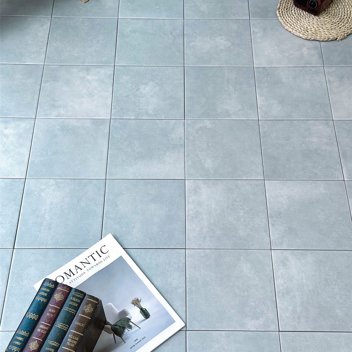 法式复古小清新格子蓝色花砖200x200卫生间瓷砖厨房阳台地砖浴室