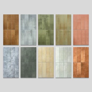 复古田园瓷砖陶土全瓷渐变色长条手工釉面墙砖连锁餐厅吧台背景墙