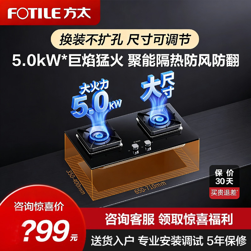 Fotile/方太 TH29B方太燃气灶煤气灶嵌入式大火力厨房液化双灶具