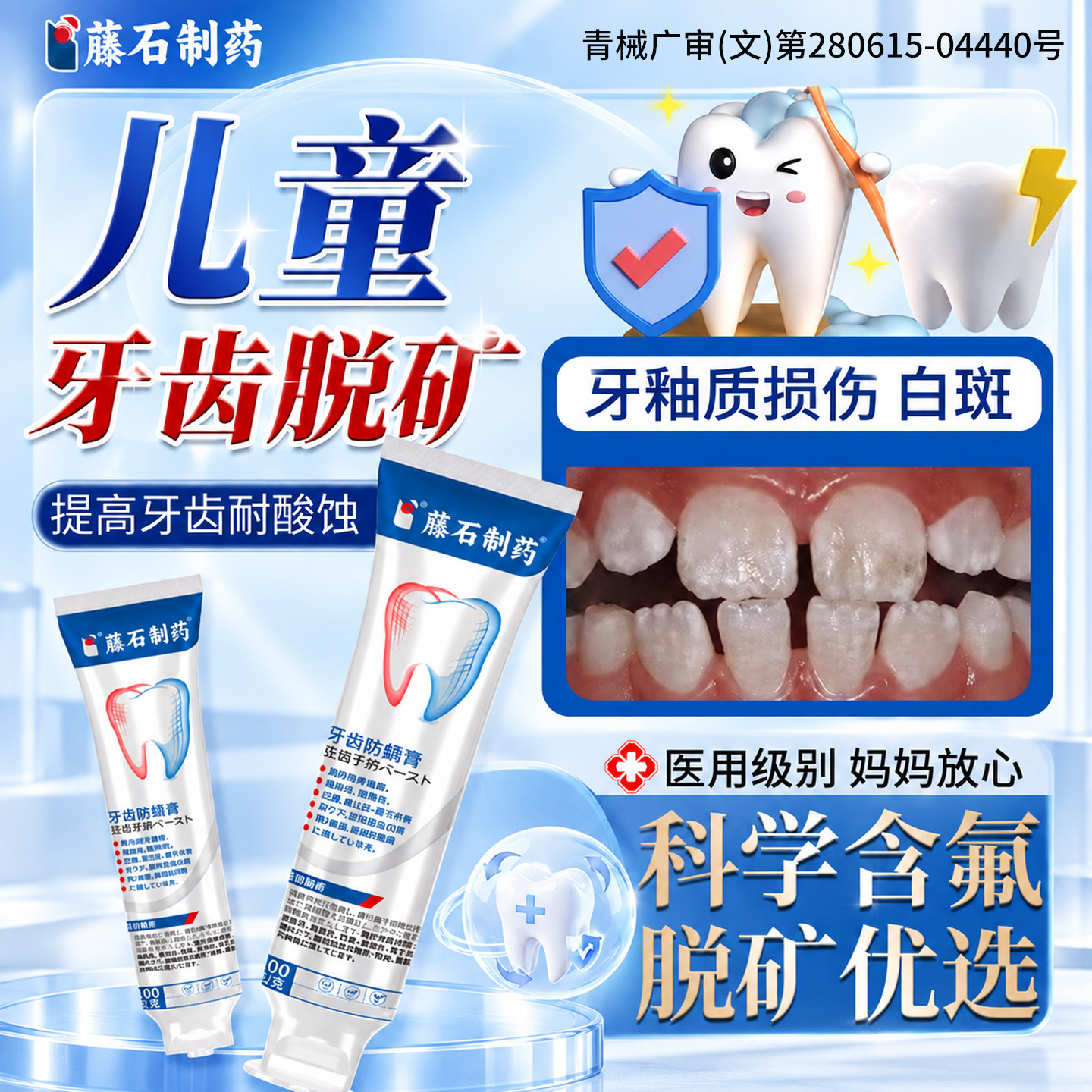 儿童牙齿脱矿有凹陷白斑蛀牙专用