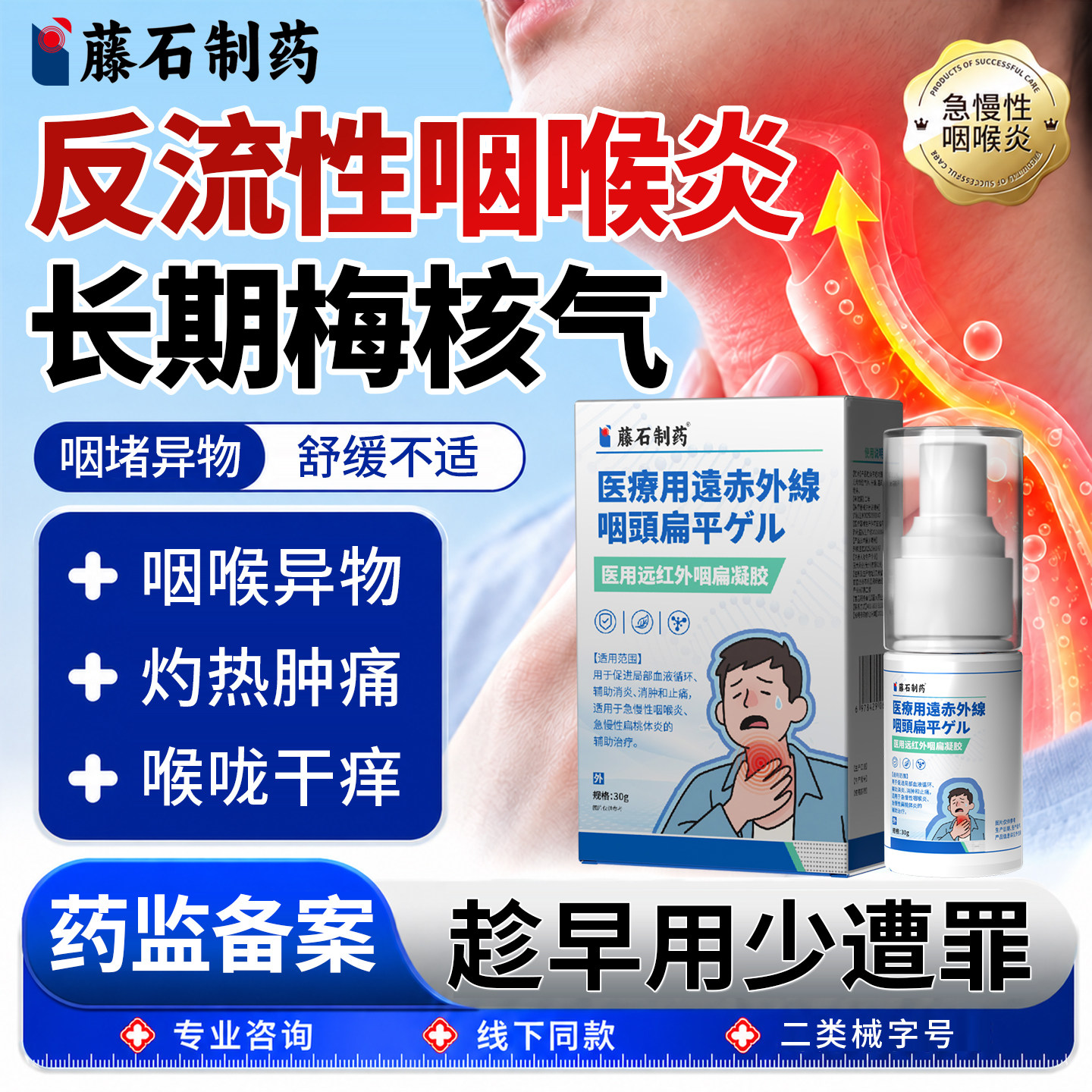 反流性咽喉炎慢性咽炎贴除滤泡增生梅核气专用喷雾剂根药房同款WQ