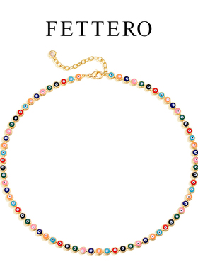 fettero 铜合金项链 【加密彩眼滴油颈链3mm】欧美气质小众设计感