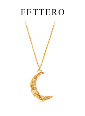 fettero 铜合金项链 金色浮雕月牙项链