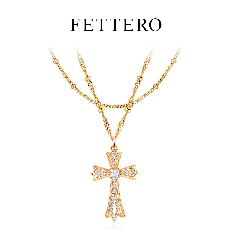 fettero铜合金项链双层十字架