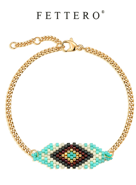 fettero 铜合金手链 【金色5色菱形渐变编珠手链】气质蓝色轻奢
