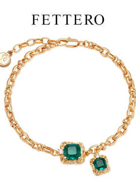 fettero铜合金金色大小方块手链