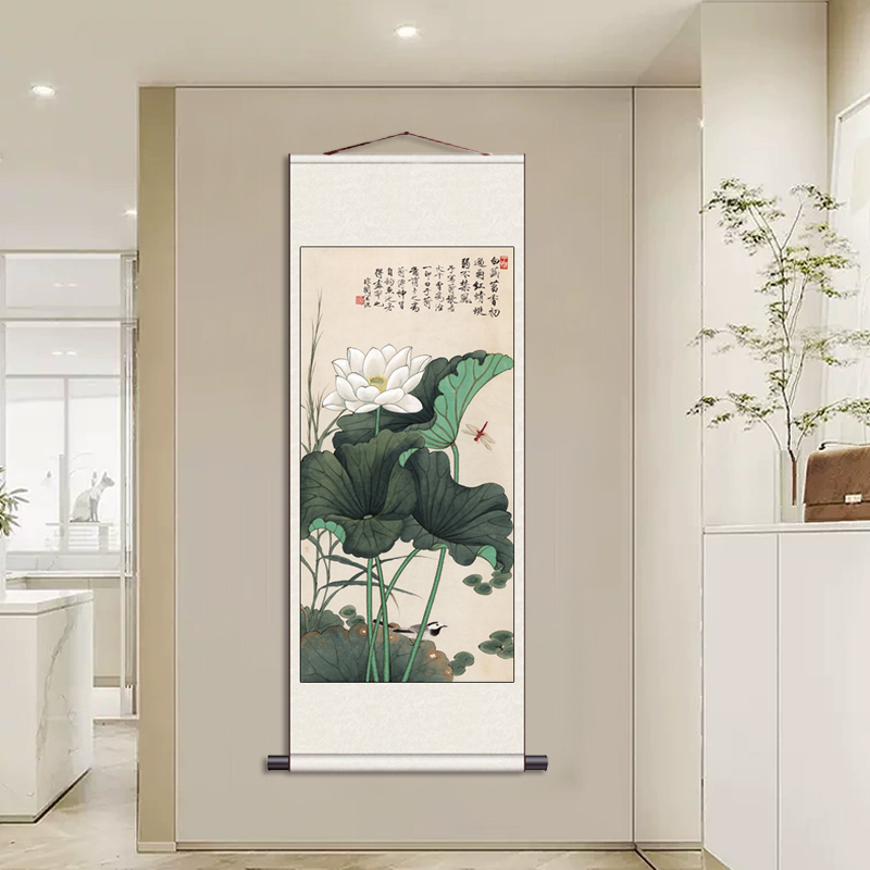 水墨花鸟画荷花卷轴画国画客厅装饰画清雅茶楼壁画书房字画定制新图片