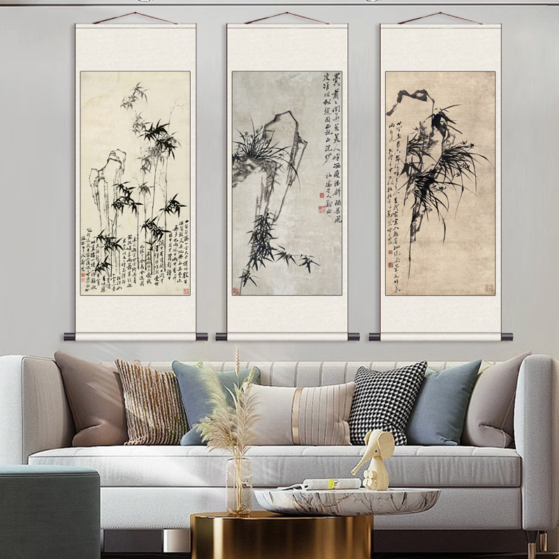 咬定青山不放松郑板桥竹子字画国画丝绸卷轴礼品字画招财花鸟挂画
