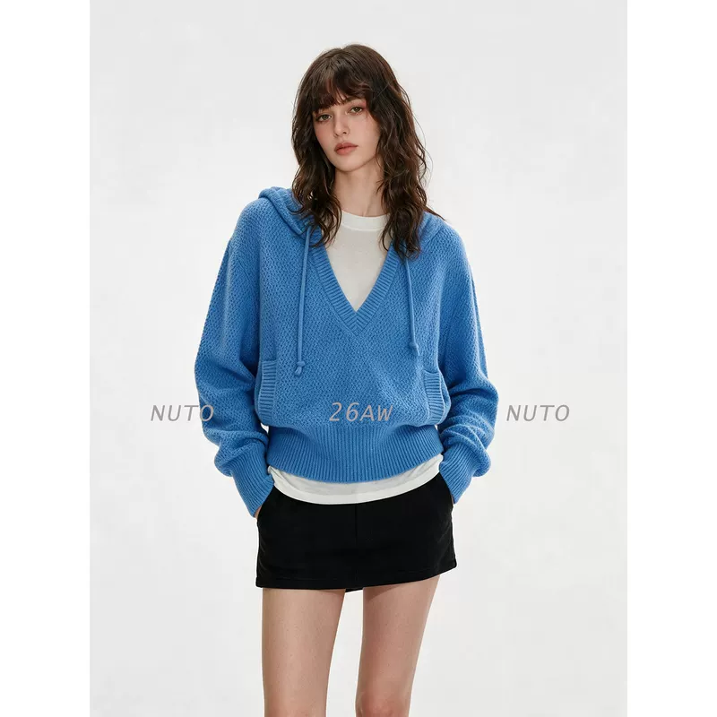 NUTO เสื้อถักไหมพรมมีฮู้ดคอวี ผิวสัมผัสคล้ายเมฆ นุ่มสบาย ไม่มีแรงกดทับ ลายสับปะรด สำหรับคุณสาวไฮโซและคนรักแฟชั่น