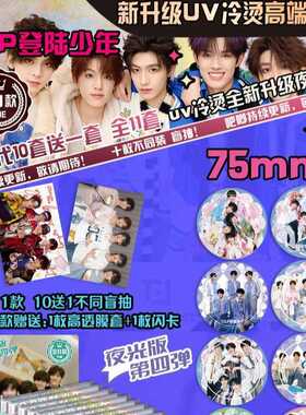 明星系列双闪镭射吧唧登陆少年周边徽章胸章礼盒10个套装75MM礼品