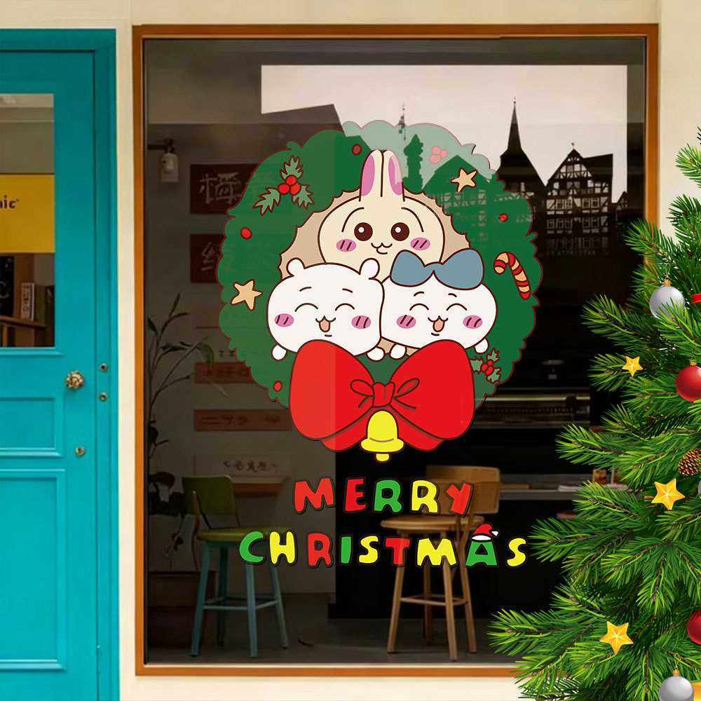 2026新年圣诞节装饰贴纸圣诞树chiikawa吉伊卡哇橱窗玻璃门贴窗贴