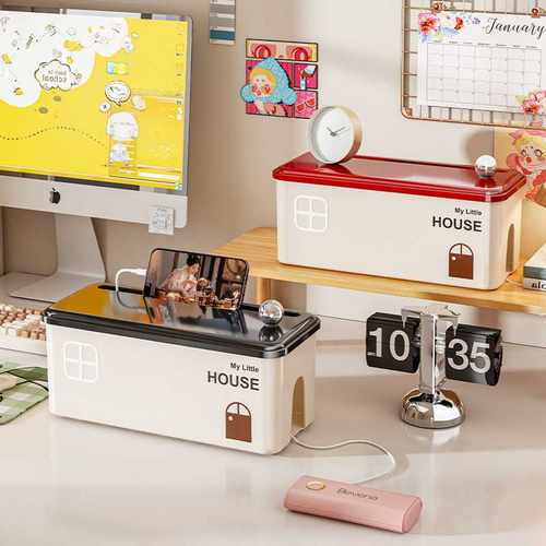 家用插排收纳盒桌面多功能插线板整理盒子插座遮挡电源电线理线盒