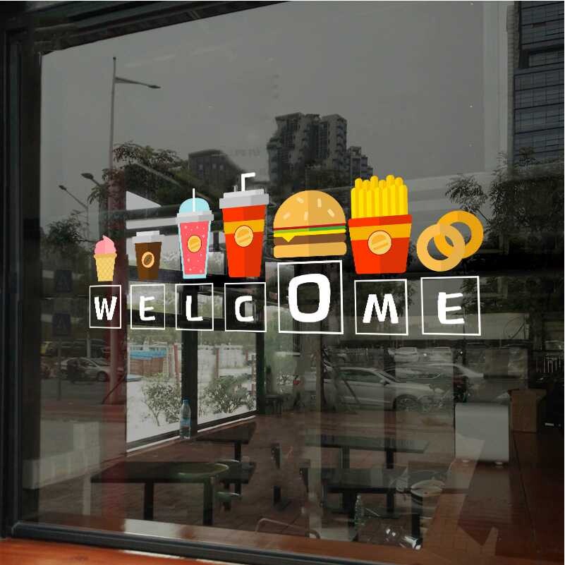 汉堡可乐薯条西式快餐奶茶店铺装饰橱窗贴画UV静电透明玻璃门贴纸