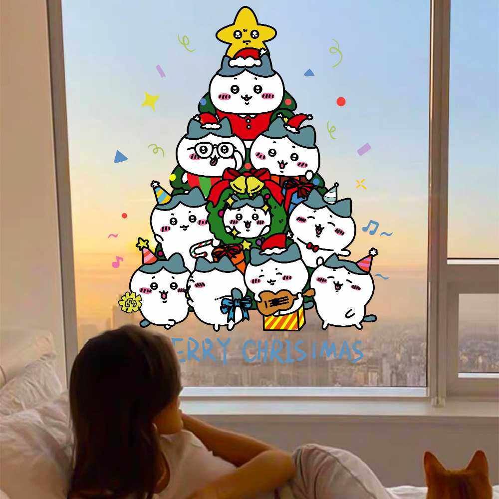 2026新年圣诞节装饰贴纸圣诞树chiikawa吉伊卡哇橱窗玻璃门贴窗贴